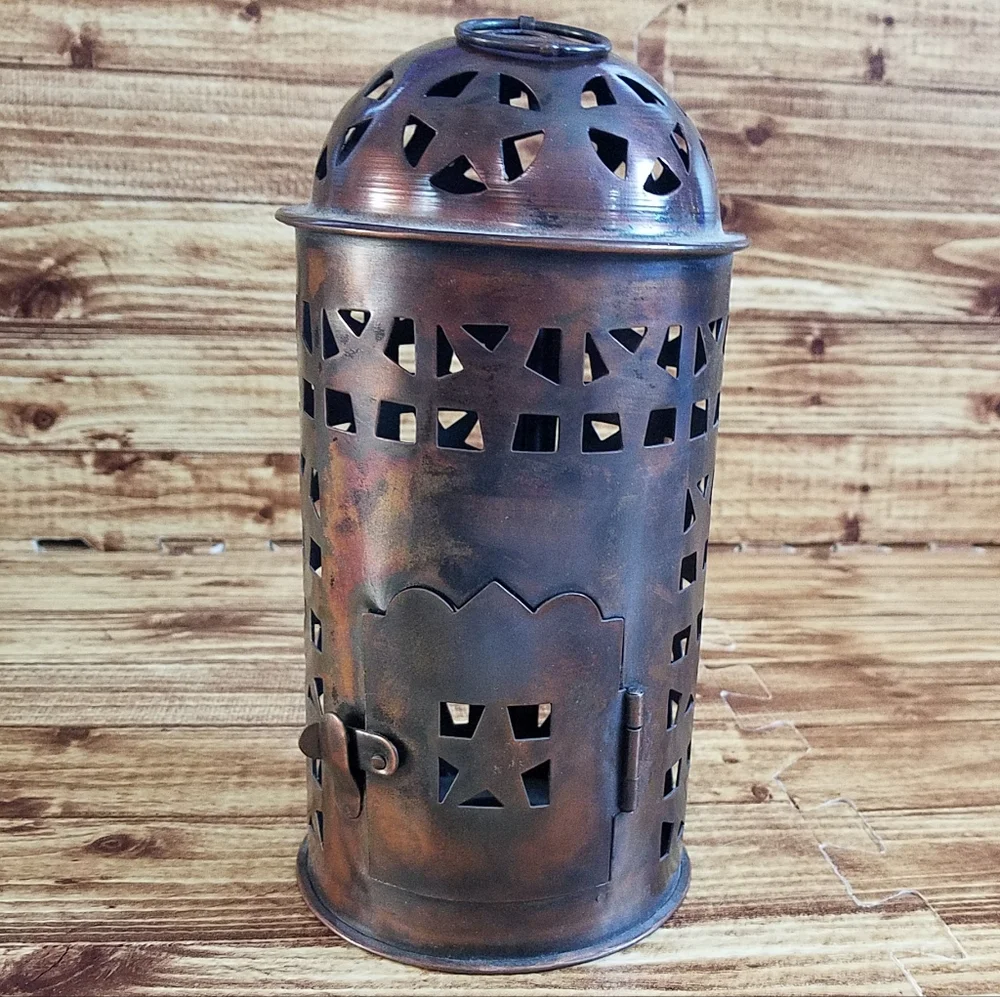 Rustic Metal Star Lantern Candle Holder Votive 8.5 Inch Brown